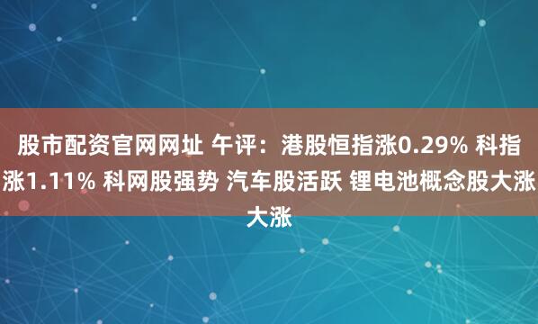 股市配资官网网址 午评：港股恒指涨0.29% 科指涨1.11% 科网股强势 汽车股活跃 锂电池概念股大涨